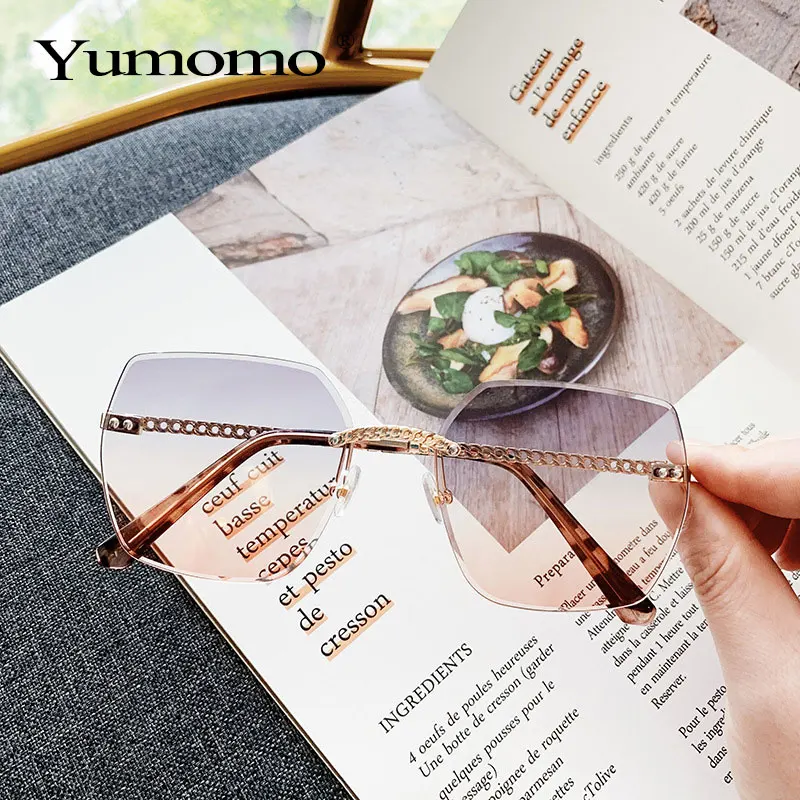 Женские солнцезащитные очки без оправы брендовые дизайнерские с квадратными