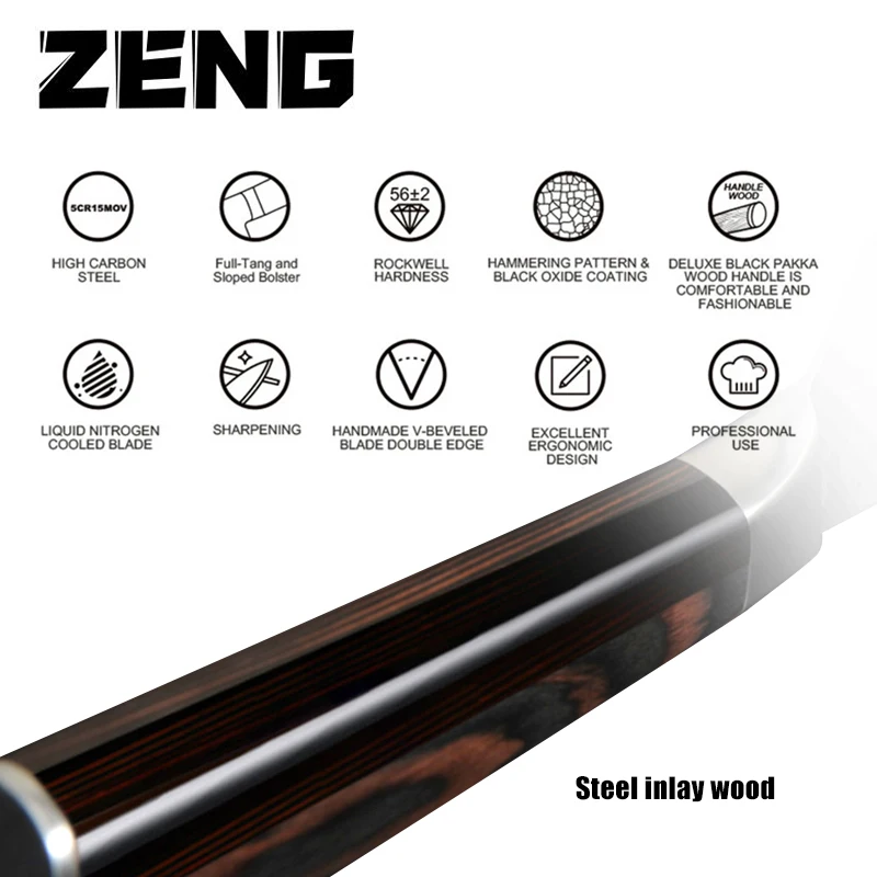 

ZENG Damascus Steel Broadsword Professional Chef Knife Beef knife Ultra Sharp Fish knife Cleaver Slice Knives Domineering knife