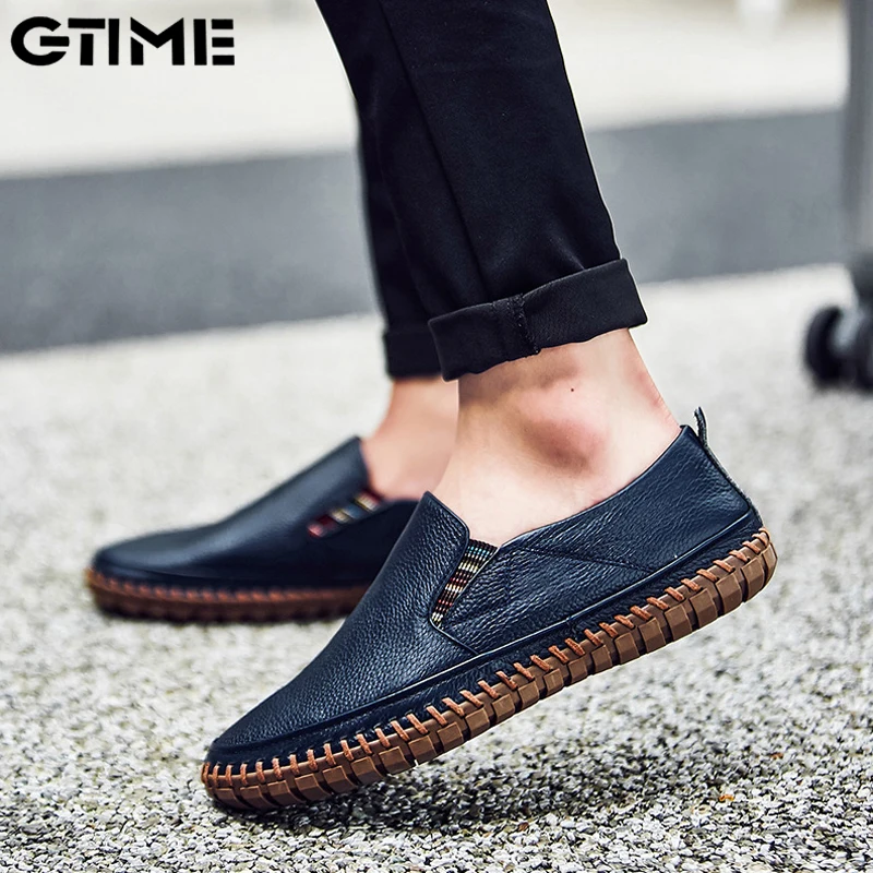 Men Genuine Leather Shoes Slip On Black Shoes Real Leather Loafers Mens Moccasins Shoes Italian Designer Shoes #LAHXZ-128