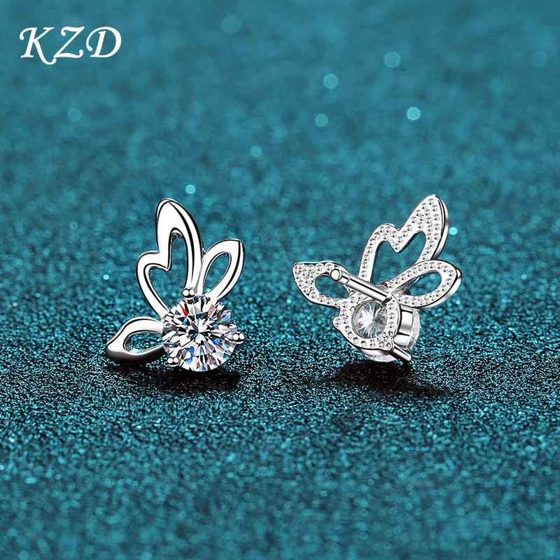 

Ladies S925 Sterling Silver Four Prongs 1 Cara Moissan Butterfly Earrings Birthday Anniversary Gift