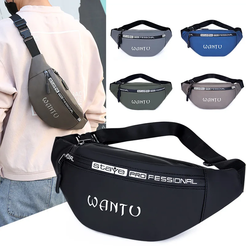 

Men Waist Pack Sports Pack Zipper Multi Functional Outdoor Shoulder Bag Slant Letters Printed Chest Bag