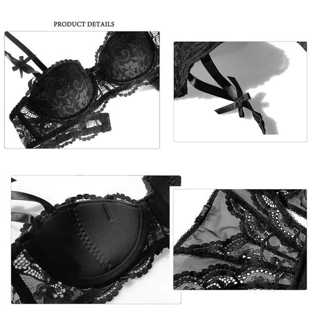 

New Sexy Lingerie Set Plus Size Half Cup Bra Red Underwear Sets Lace Embroidery Thin Padded Push Up 1/2 Brassiere Panty & Bra