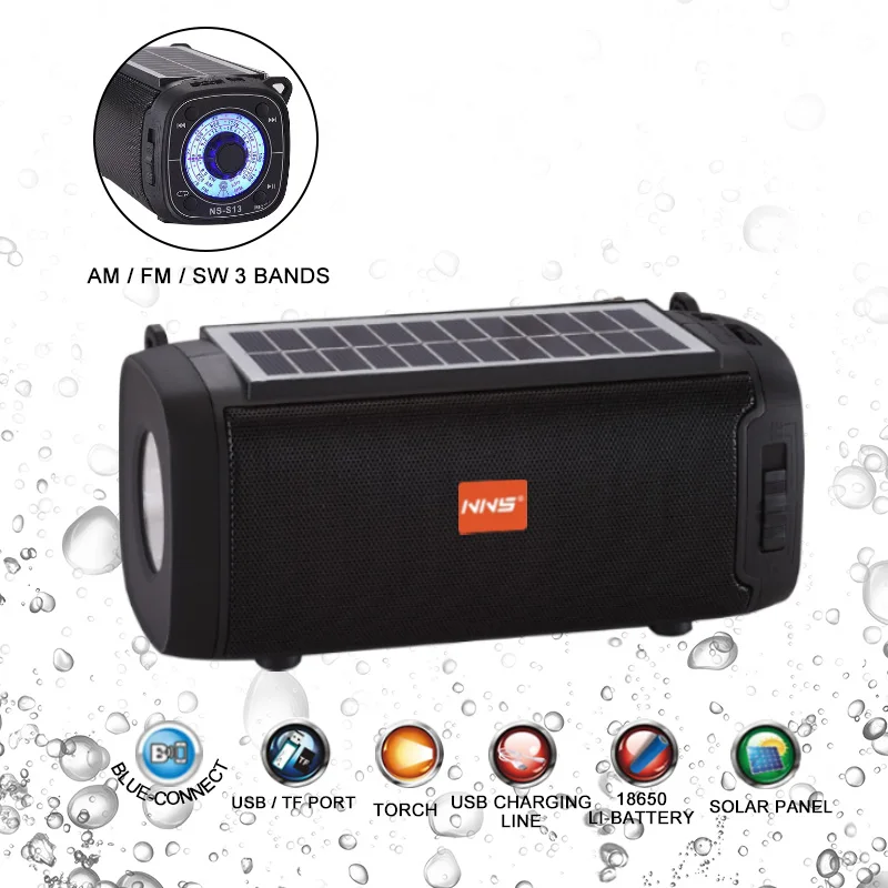 

Solar Panel AM/FM/SW Portable Radio Speaker Bluetooth Subwoofer Stereo Speakers Mp3 Player with LED Flashlight Charger USB AUX