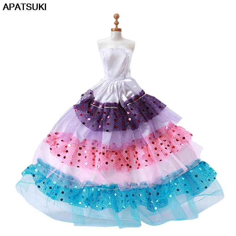 Multicolor Rainbow Fashion Layered Doll Dress Clothes For Barbie Dolls Party Gown Dancing Costume 1/6 BJD Dolls DIY Accessories