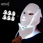 Светодиодная маска для лица, 7 цветов, светильник фотон, терапия, светодиодная маска с омоложением кожи шеи, против морщин, отбеливание акне, Косметическое лечение