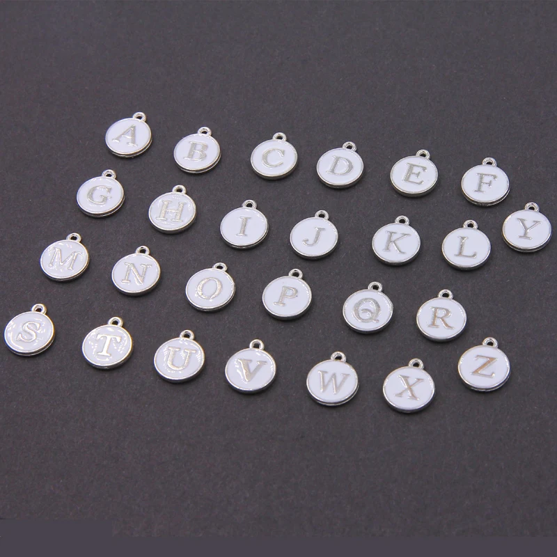 10pcs/26pcs Alphabet Letter Double Face Enamel Charms White K white enamel color White Enamel  12*15mm pendants jewelry making H