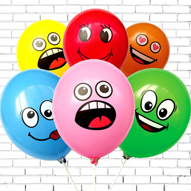 10pcs 12-inch variety of smiley face latex balloons birthday party decoration balloon expression symbol children's toys | Дом и сад