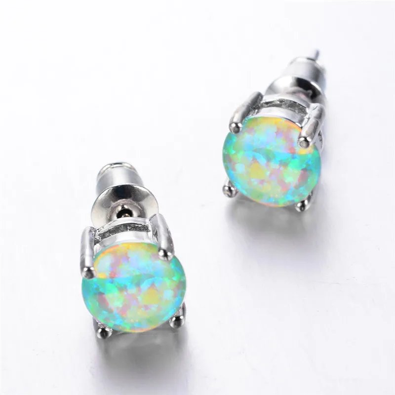 Серьги-гвоздики женские с зеленым огненным опалом 6 мм | Украшения и аксессуары