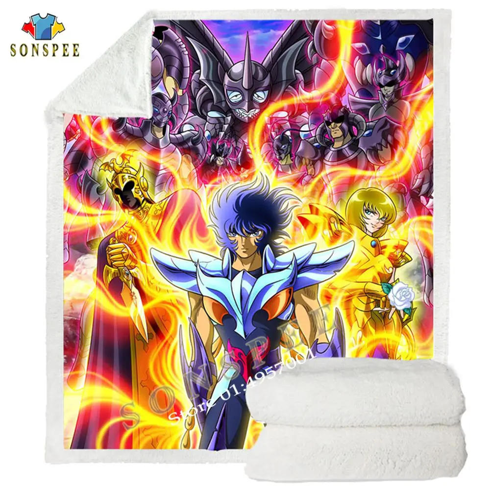 

SONSPEE Saint Seiya Anime Printed Plush Fleece Blanket Fashion Funny Child Soft Thin Quilts Home Washable Duvet Sherpa Blankets
