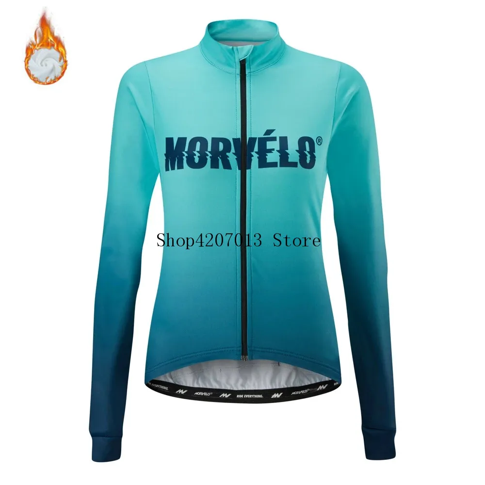 Morvelo Зимняя Теплая Флисовая велосипедная Джерси с длинным рукавом теплая MTB для езды на велосипеде Джерси теплая Женская одежда для велоспорта