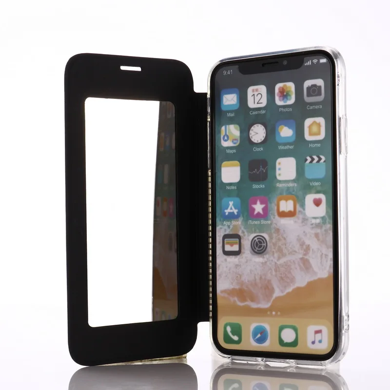 Ультратонкий Флип кожаный зеркальный чехол для Funda iPhone XR X XS Max 7 8 Plus 7plus 8plus 6 6s sPlus чехол прозрачная задняя крышка