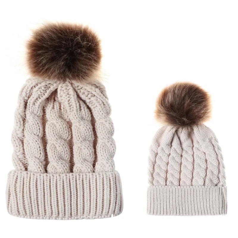 Fall and winter new two-piece plush ball cap crocheted pure-color rimless suitable for parents children | Аксессуары для одежды