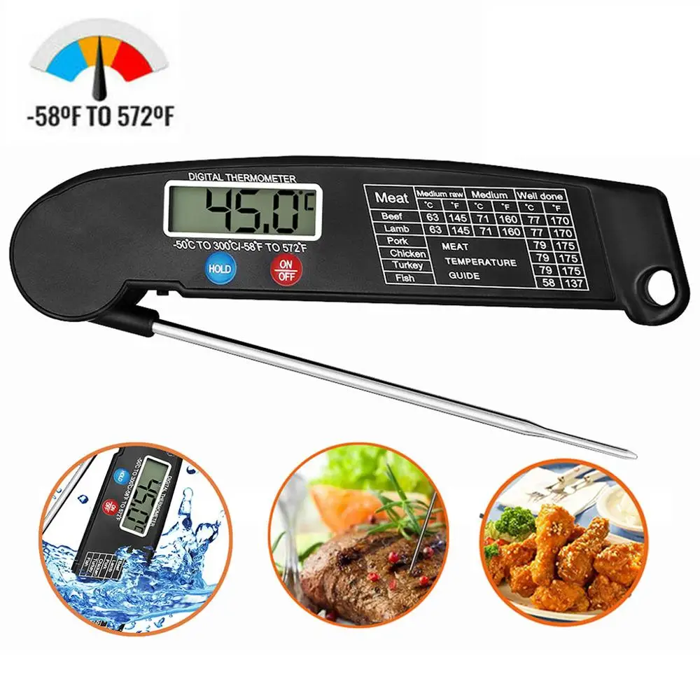 

Foldable Food Thermometer LED Screen Display Backlight Kitchen Cooking Digital Food Temperature Gauge Meter Probe