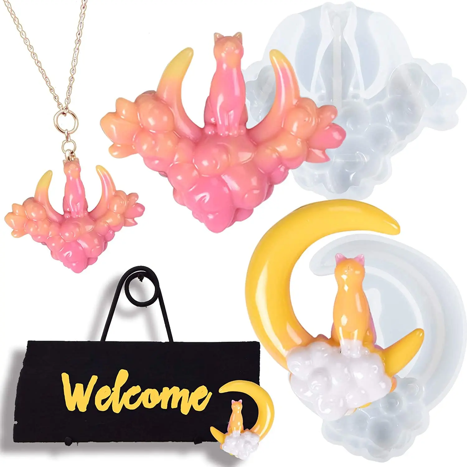 

3D Starry Sky Cat/Moon Cat Pendant Jewelry Silicone Mould Crystal Epoxy Resin Mold DIY Resin Casting Crafts Ornaments Mould