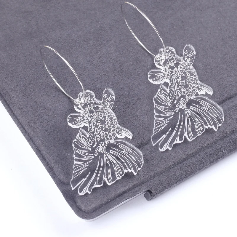 Модные серьги-кольца в китайском стиле с прозрачными дисками и Журавлями для