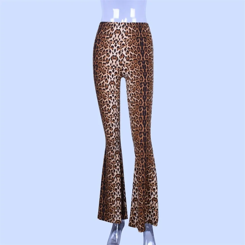 

Gothic Trousers Women Popular Autumn 2021 New Elastic High Waisted Leopard Flared Pants Long Women's Wear Oodji Harajuku Clothes