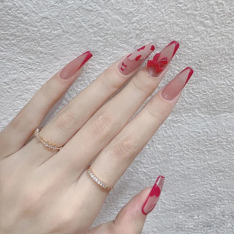 

24 шт. бант для ногтей Клей Тип съемный длинный абзац Модный маникюр накладные ногти MPwell