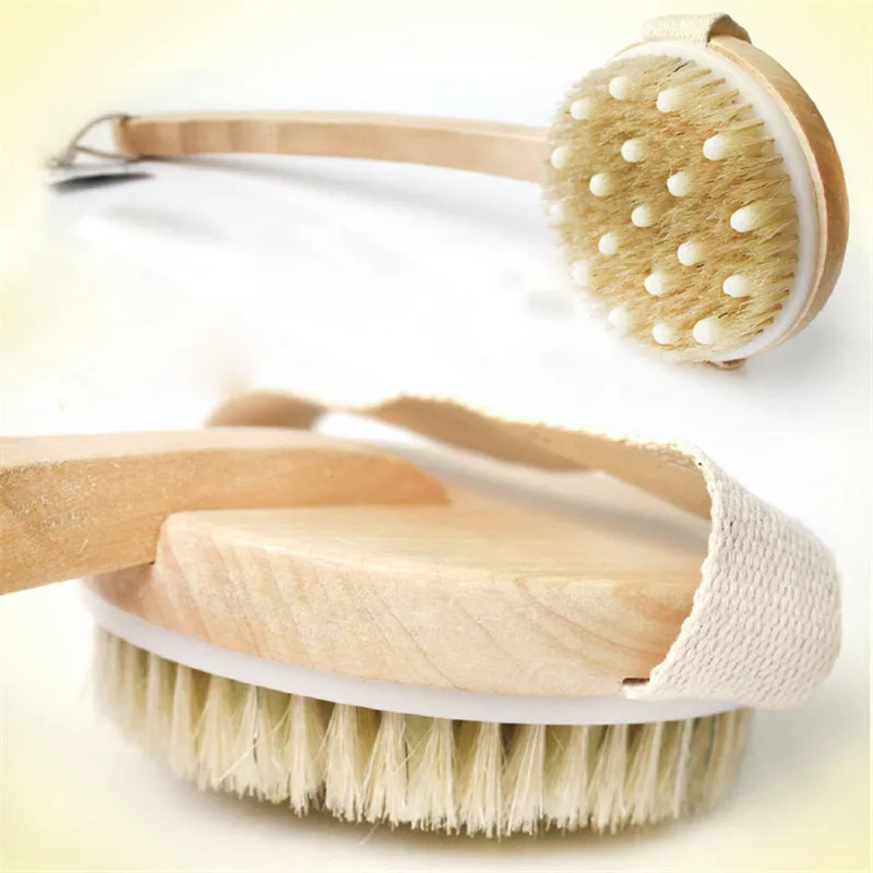 New 1Pc Qualified Shower Brush Boar Bristles Soft Bath Exfoliating Body Massager with Long Wooden Handle | Дом и сад