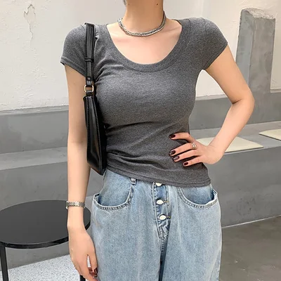 

2021 S-XL New Summer T Shirt Women Elasticity T-Shirt Woman Clothes Tops Slim Tshirt Female Short sleeve Crop Top Womens Sexy