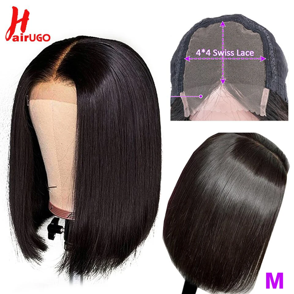 HairUGo 4*4 кружевные парики человеческие волосы парики "-14" средний коэффициент предварительно сорванный парик шнурка бразильские волосы remy для черных женщин