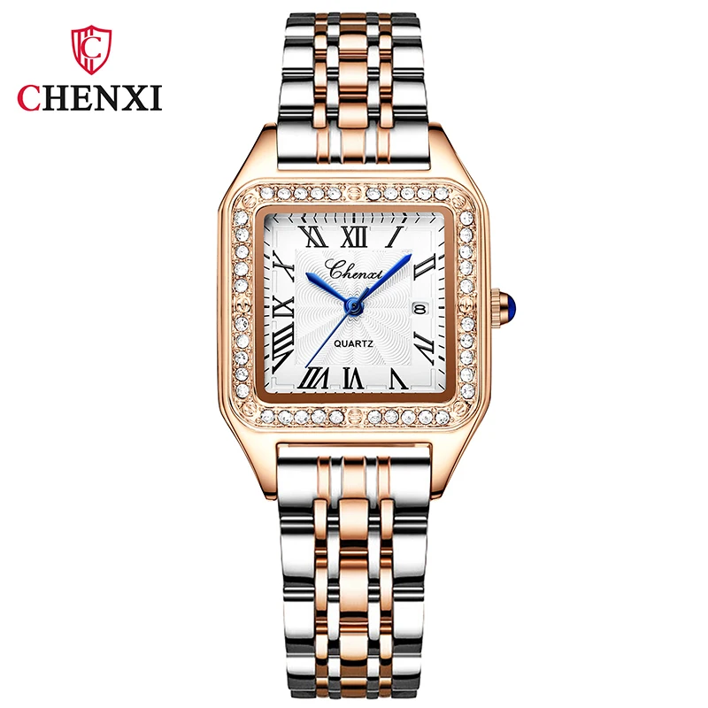 Женские кварцевые часы CHENXI с квадратным циферблатом из нержавеющей стали 2021