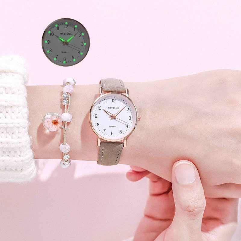 

Женские кварцевые часы с простым чтением, простые светящиеся часы с арабскими цифрами и циферблатом, студенческие модные наручные часы с ре...