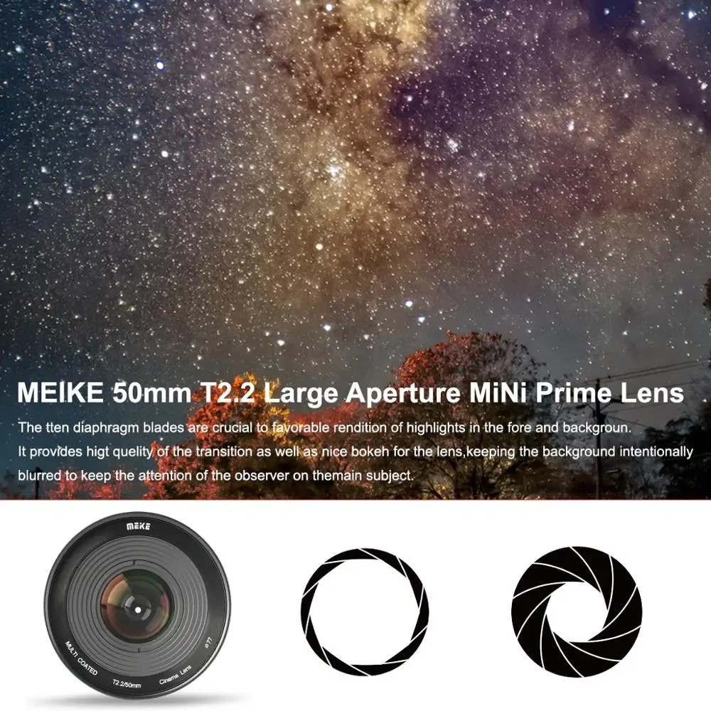 Meike 50 мм T2.2 ручная фокусировка объектива Cine с большой диафрагмой для Olympus Panasonic