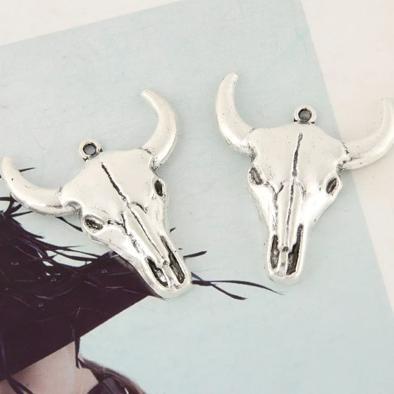 5pcs Silver Color 3D Bull OX Head Charms Animal Cow Pendant For DIY Handmade Jewelry Making Accessorie 29x33mm | Украшения и
