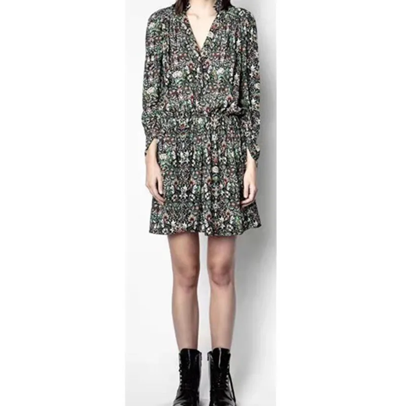 

Vintage Women's Floral Print Short Dress Casual Loose Long Sleeve Mini Dress