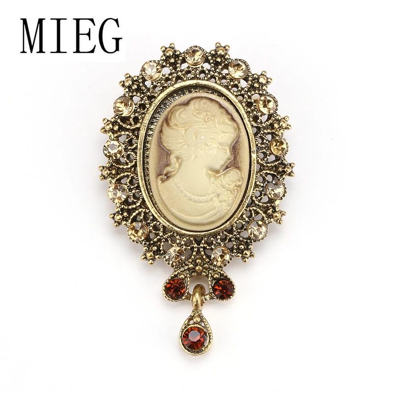 Бренд MIEG, винтажный стиль, голова Виктории, камея, брошь на булавке с кристаллами