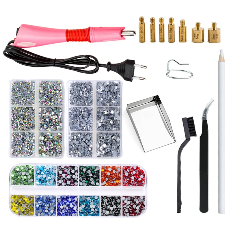 

AAA High Quality Hot Fix Rhinestones Set Crystal Glass Rhinestone Hotfix Applicator Iron-on Wand Strass