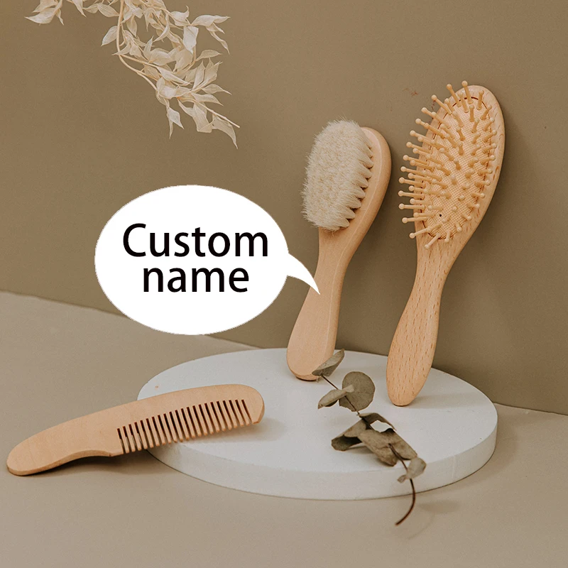 

1Set Baby Custom Made Care Hair Brush Boys Girls Shower Soft Wool Hair Brush Head Natural Wooden Comb Newborn Head Massage Comb
