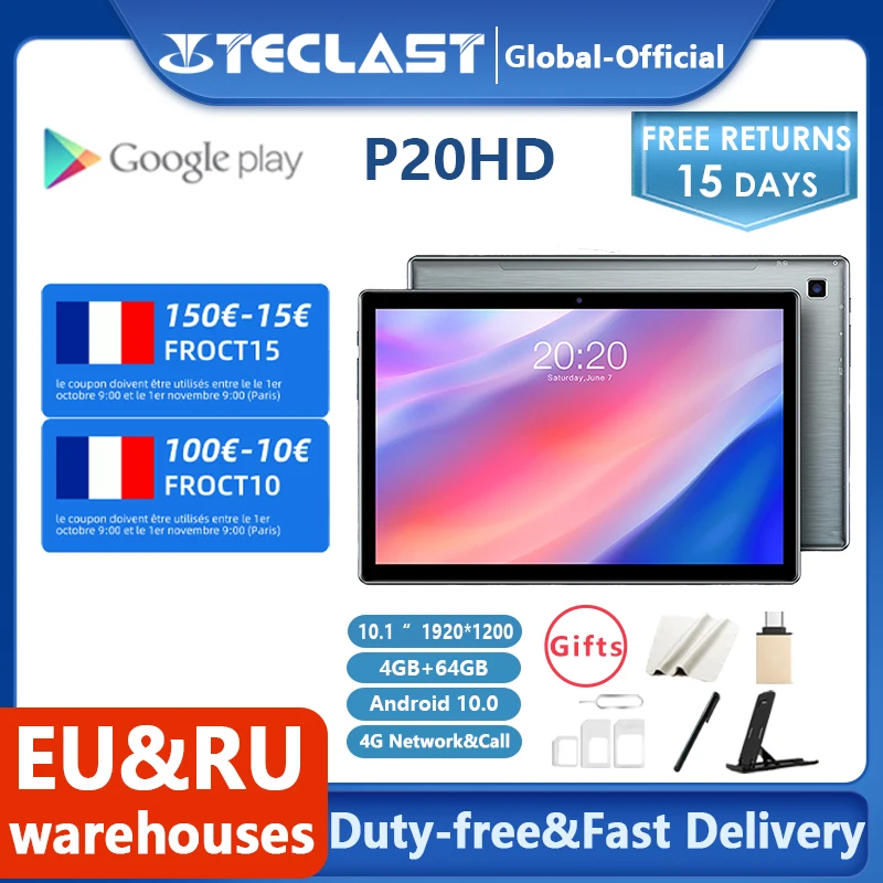 Newest Teclast P20HD Tablet Android 10 Tablets PC 4G LTE 10.1 inch 4GB RAM 64GB ROM 1920x1200 SC9863A Octa Core Tabletas GPS