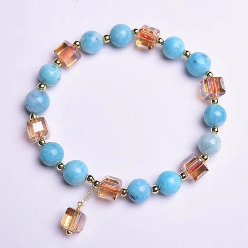 

Natural Blue amazonite Bracelet Austrian sugar cubes Pendant Charm Bracelet Pulseira for Women Yoga Energy Jewelry Gifts
