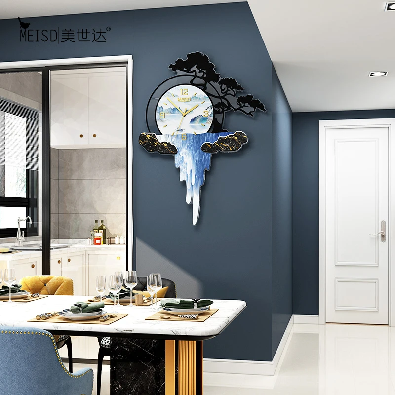 

Chinese Landscape Silent Large Decorative Wall Clocks Luxury Wall Watch Modern Design Living Room Home Decoration Wall Watches