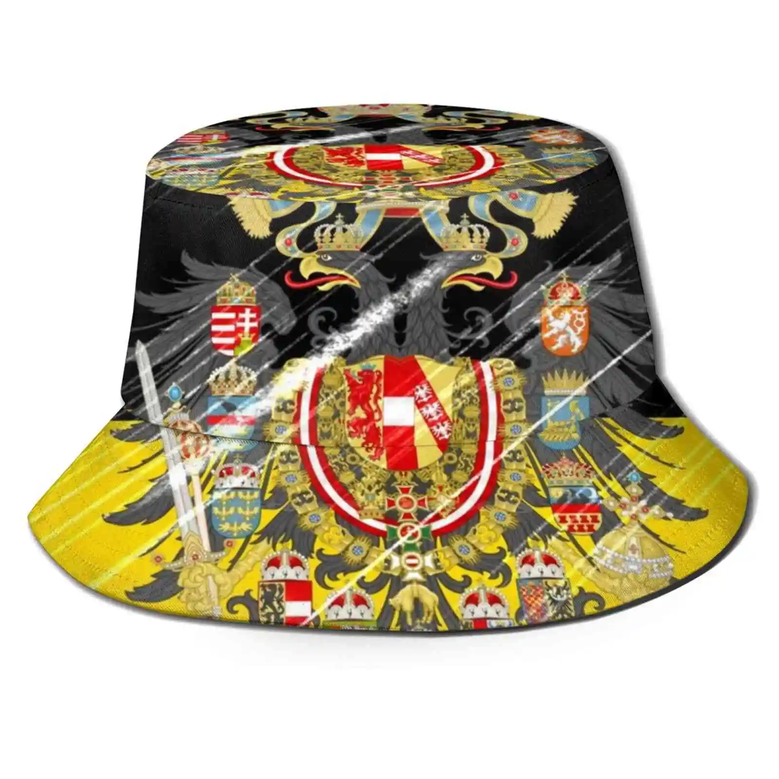 

Scratched Austrian Empire Flag Uv Protection Foldable Bucket Hats Women Men Austria Germany German Austria Hungary Hungary