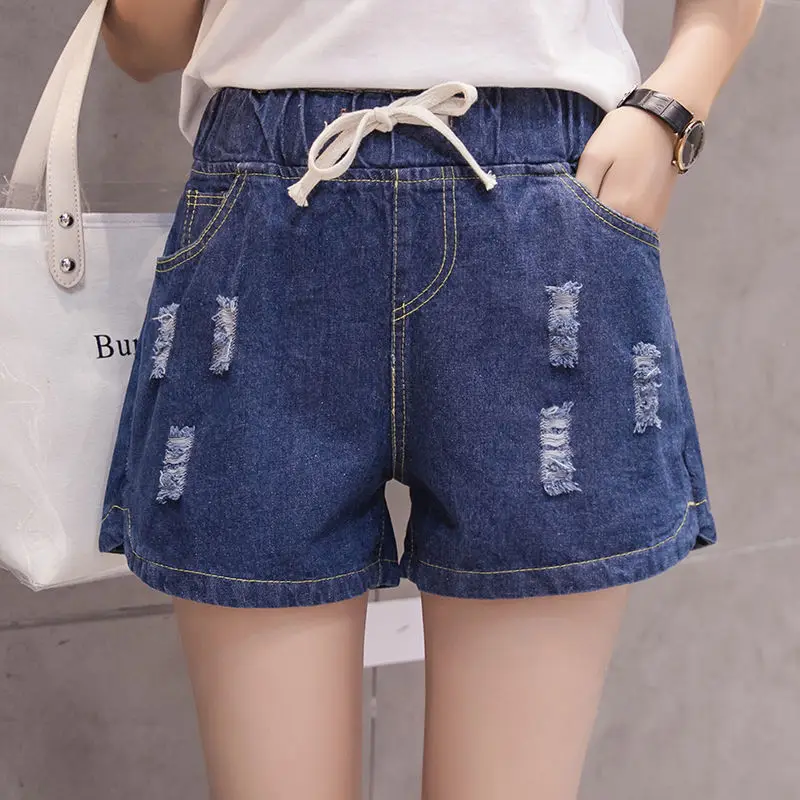 

Shorts Womens Summer 2020 Various Blue High Waist Drawstring Printed Elastic Double Breasted Cuff Soft Hot Short Vintage New