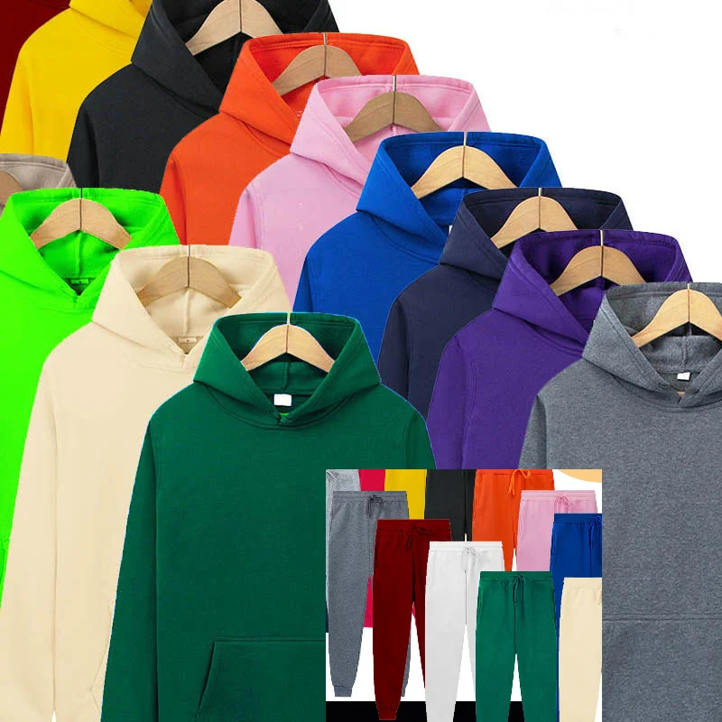 

Men women unisex Hooded sweatpants blank fleece hoodies sets Sweatshirt Hoodies With Pants customize logo plaint superthings