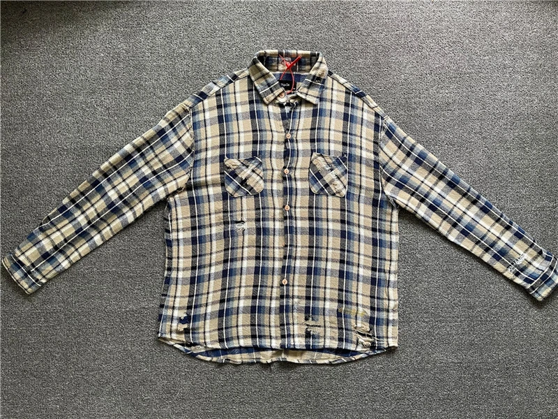 

Oversized Plaid VUJADE kenijima Shirts Men Women 1:1 High Quality Destroy Plaid Shirt Flannel VUJADE Pocket Blouse