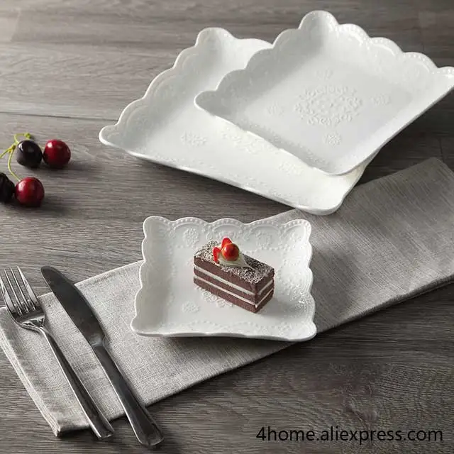 Рельефная квадратная керамическая обеденная тарелка сервировочная Тарелка