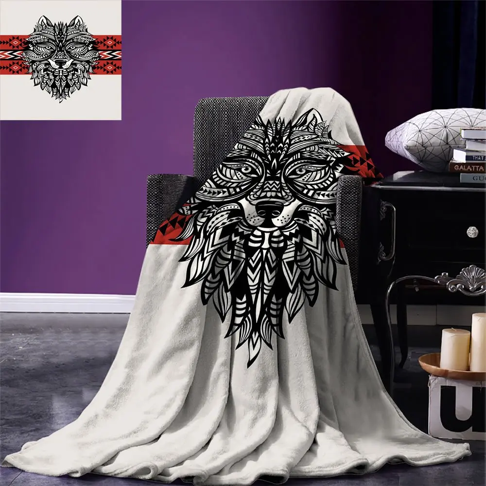 Теплое одеяло с изображением волка в этническом стиле тату Тотем животное лицо