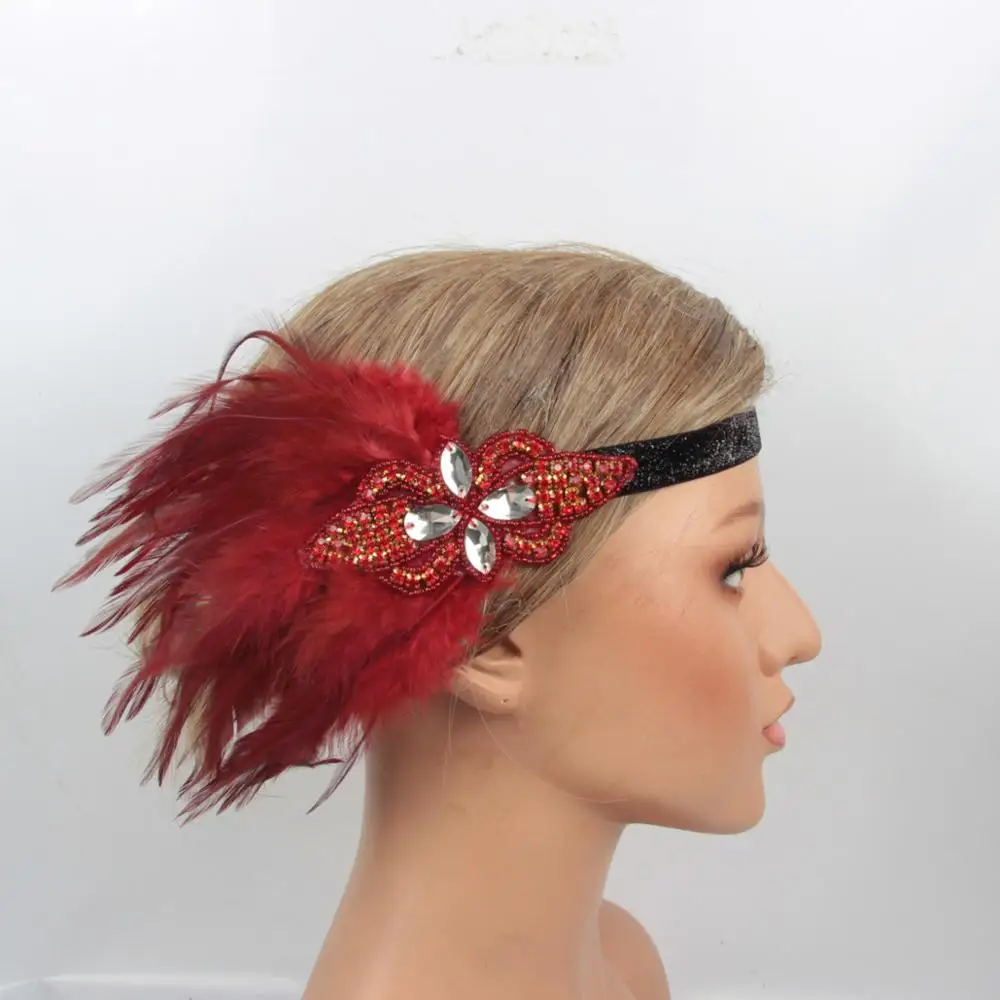 R (5PC) 1920s украшение для волос флэппер Roaring 20s повязка на голову с перьями Roaring 20s Гетсби для волос аксессуары(красный - Цвет: R (5PC)
