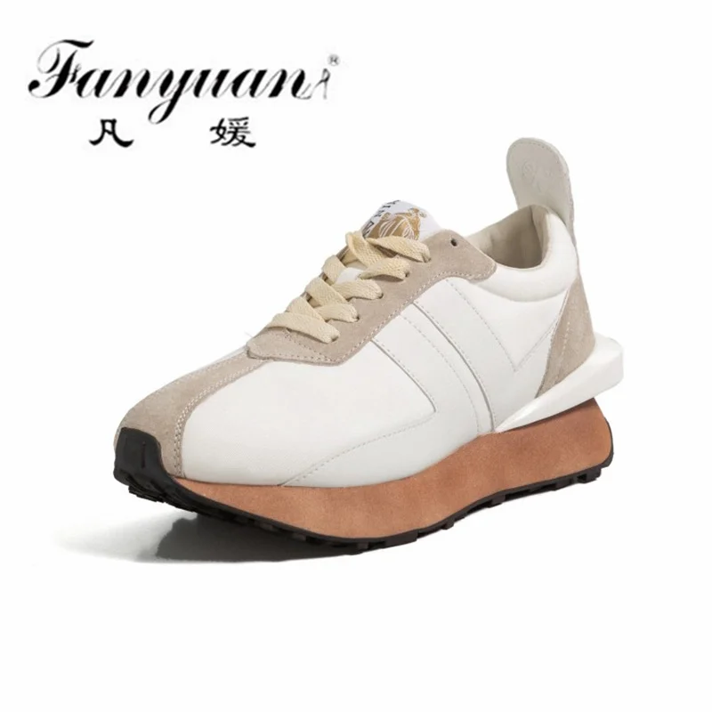 

Fanyuan Ins 2021 Women Genuine Leather Sneakers Mixed Colors Platform Casual Shoes Genuine Leather Cross Tied Running Sport Sho