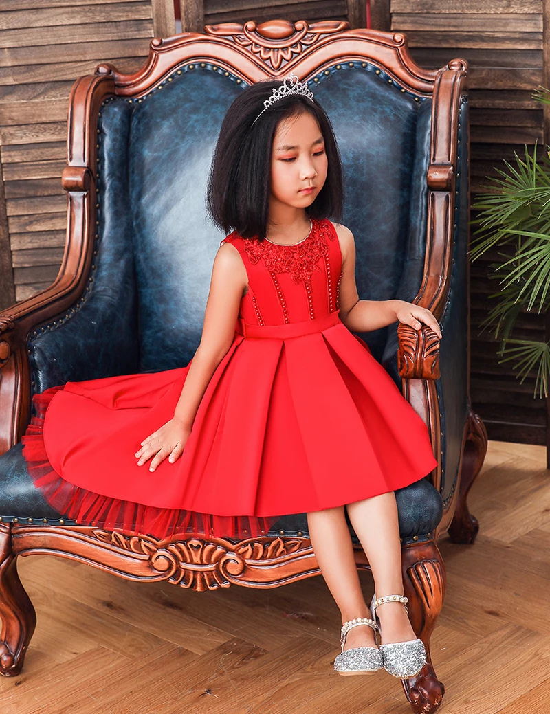 

Kids Girl Cake Tutu Flower Dress Children Party Wedding Formal Dress for Girls Princess Pink Red New Year Gift Arrival 2020