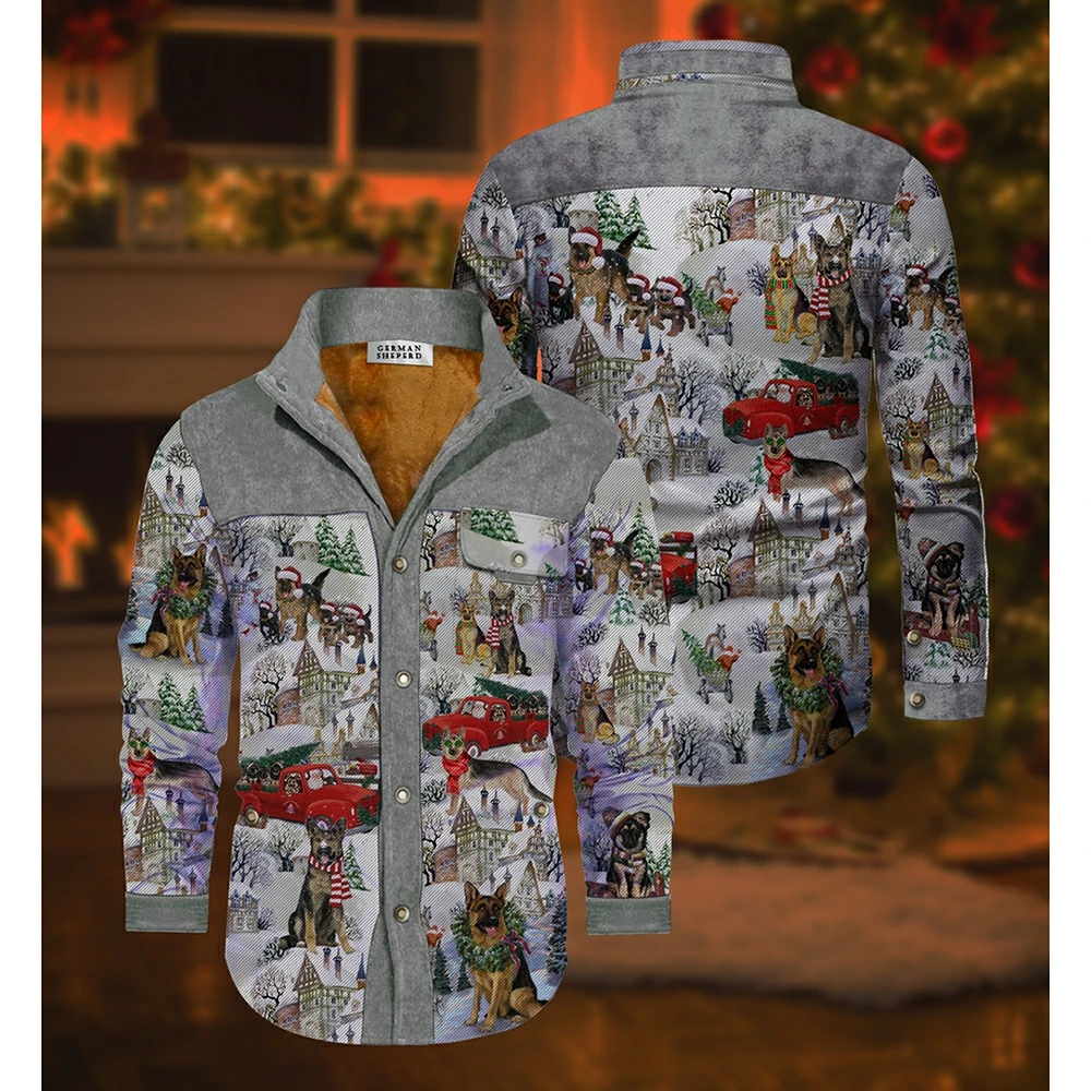 

Men's Casual 3D Full-print German Shepherd Bomber Jacket Trend Personality To Map Custom Wool Jacket