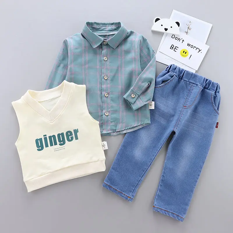 

2020 New Spring Autumn Baby Girls Clothing Kids Suits Cotton Infant Clothes Toddler Vest T-shirt Pants 3pcs/Sets Boys suit set
