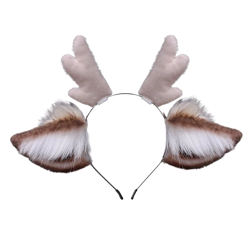 

Faux Fur Ears Plush Antler Headband Lovely Reindeer Animal Hair Hoop Holiday Party Supplies Christmas Halloween Cosplay DXAA