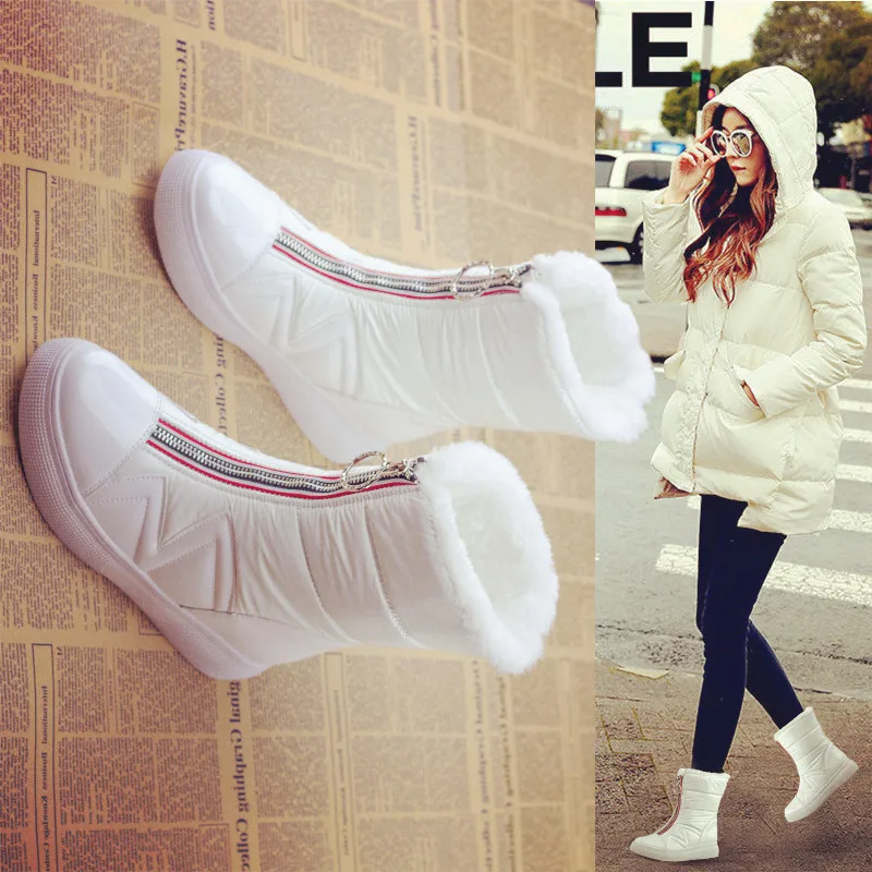 Теплые зимние ботинки с молнией спереди женские модные хлопчатобумажные туфли