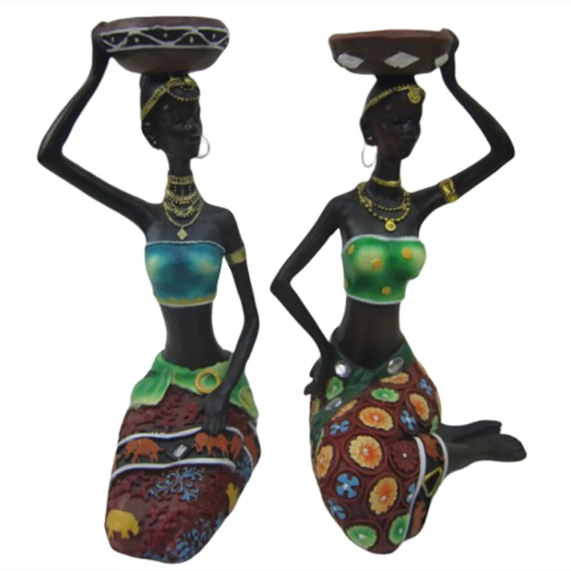 

1Pair Home Decoration African Women Resin Statue Candlestick Craft Statue Dinner Wedding Gift Home Decor Sculpture Gift