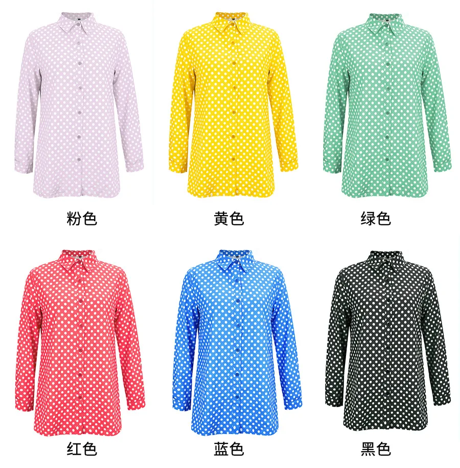 

Autumn All-match Women's Long-sleeved Shirt Ladies Casual Polka-dot Fashion Style Comfortable Button Lapel Large Size Long Shirt